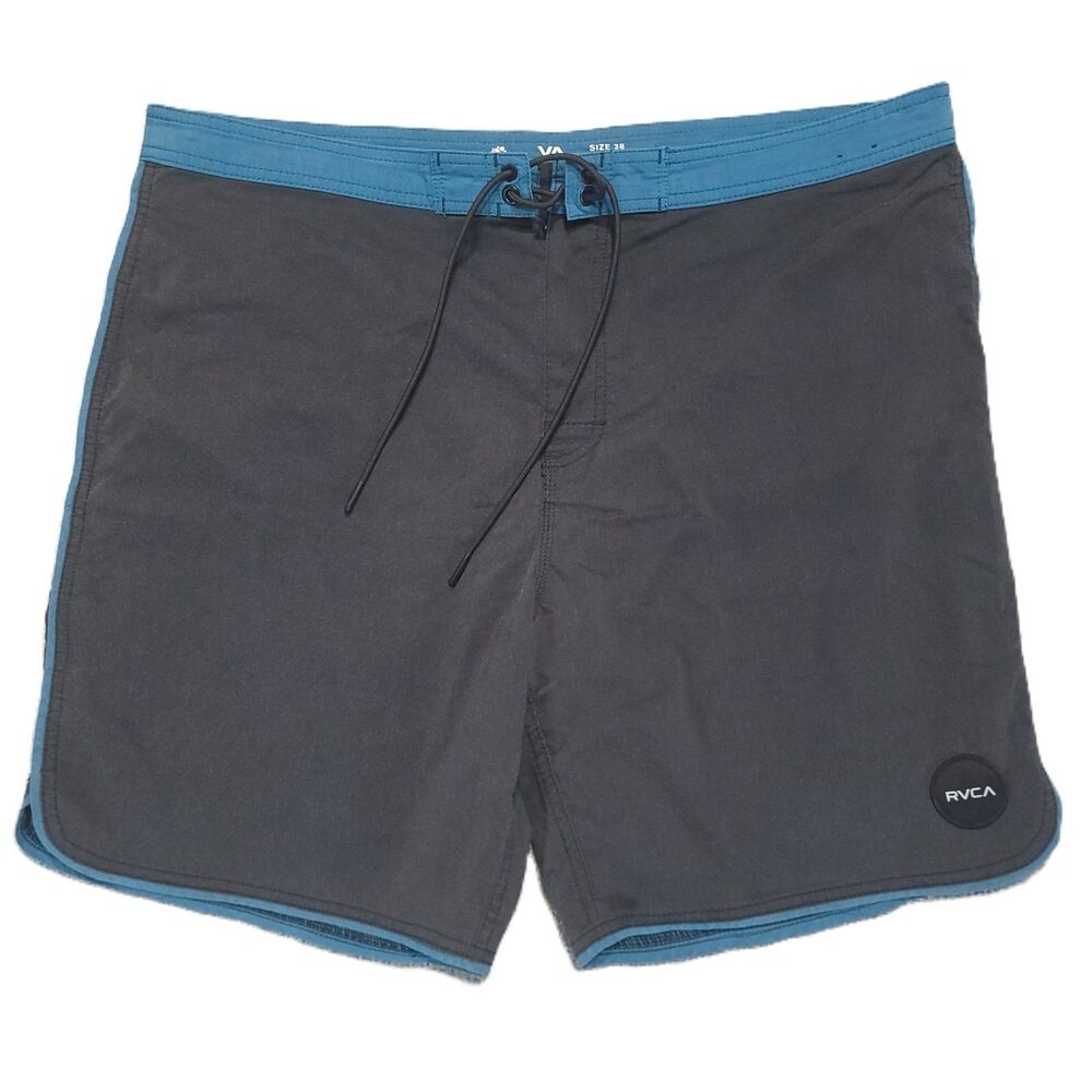 RVCA Boardshorts Mens 38 Black Blue Nature Quick Dry Stretch Swim Trunks Beach